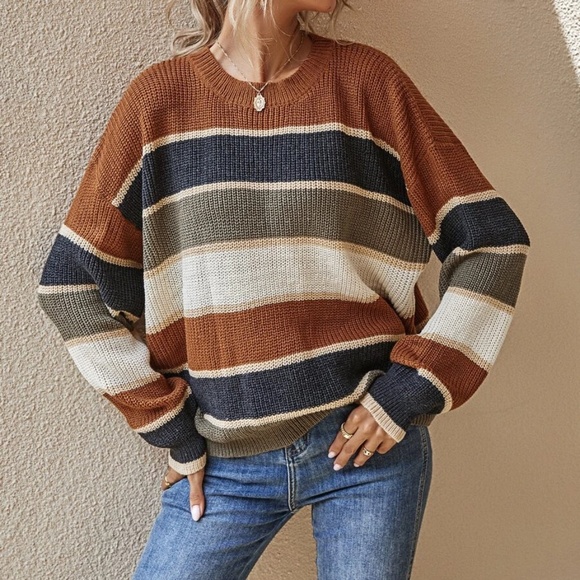 Cozy Color Block Knit Oversized Sweater Top - Picture 5 of 8
